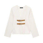 Alysha מעיל צמר בגזרת וי עם אבזמים